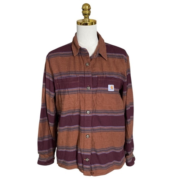 CARHARTT Women's Rugged Flex Relaxed Fit Midweight Flannel Plaid Shirt Size M - Picture 4 of 10